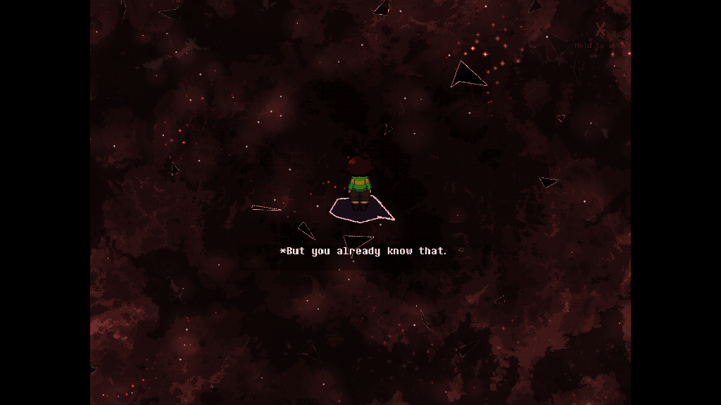 LoveManiac astral void prologue cutscene with dialogue and hold-to-skip button